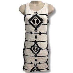 H & M white and black Textured bodycon Aztec dress. Size small